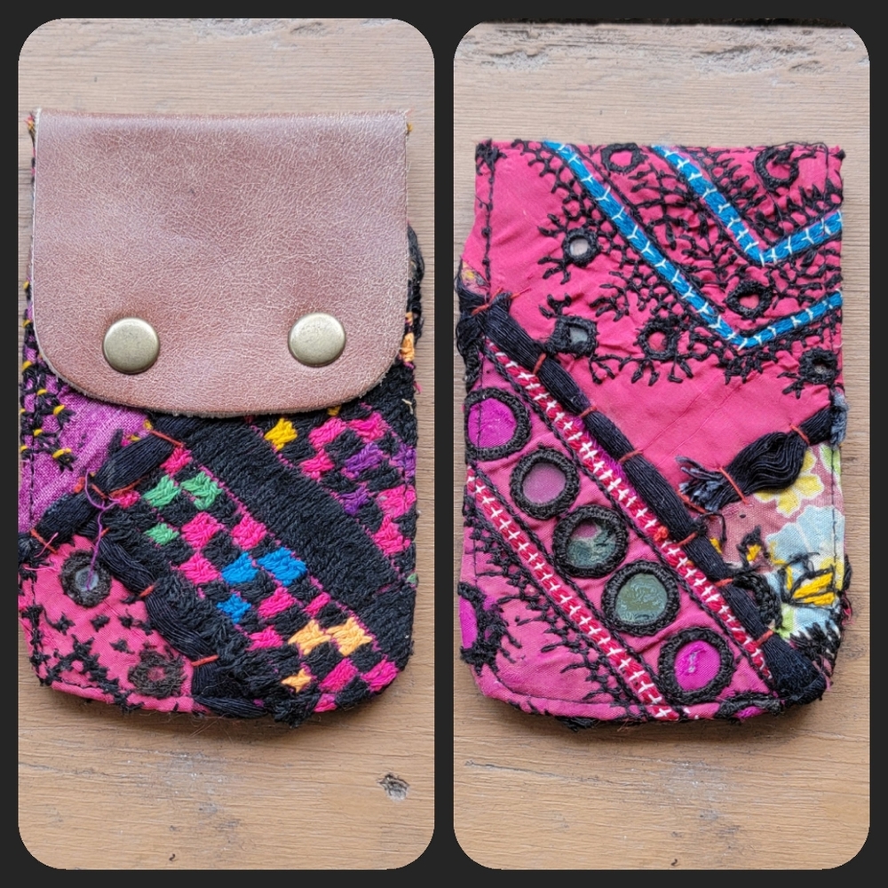 🫡🧀 Free People Boho Embroidered Repurposed vtg banjara hippie Wallet card case